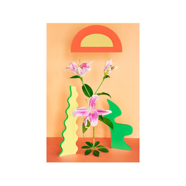 Pink Stargazer Lily With Abstract Shapes: Giclée Print, Still Life, Fine Art, Archival Print, Floral Photo, Modern Art, Decorative Art 