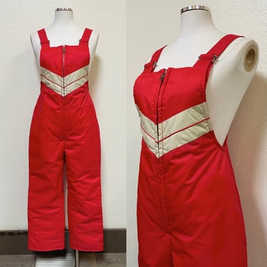 1970s-1980s Red & White Chevron Zip Front Ski Bib by Sears | Vintage, Snow Bunny, Retro, Resort, Funky, Groovy, Coolest on the Slopes 