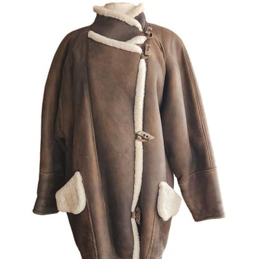 Vintage 90s Shearling Coat Brown Suede Cindy Spolek 