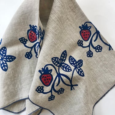 Strawberry Tea Towel, Linen Dish Cloth 