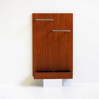 Minimalist Vintage Midcentury Modern Teak Wall Mounted Umbrella Holder Scandinavian Entry Way Furniture 1960s Design 