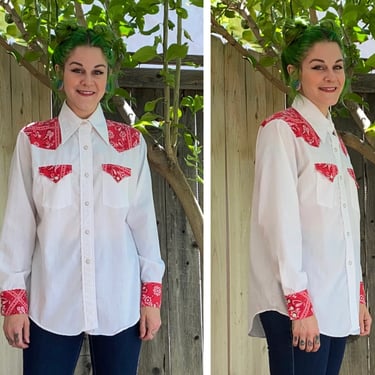 Vintage 1970’s White and Red Paisley Button Down 