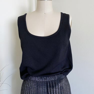 Vintage Black Knit Tank by St.John, Black, M L 