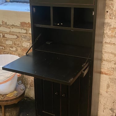 Black Wood Storage Unit w Fold Out Table