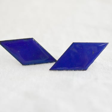 1950s/60s Cobalt Enamel Diamond Shaped Screw Back Earrings 