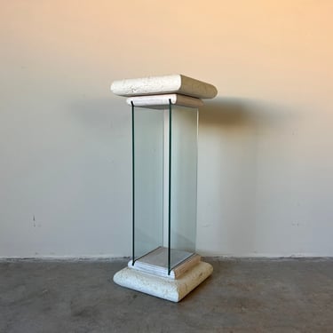 80's Postmodern Faux Stone and Glass Pedestal 