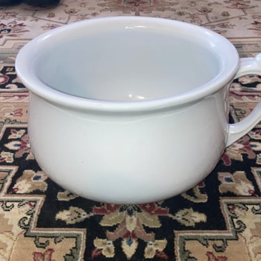 Antique White Ironstone Chamber Pot ~ Embossed Slop Pot~~ Old Farmhouse Kitchen Stoneware Planter~  English Porcelain Bowl French Decor 