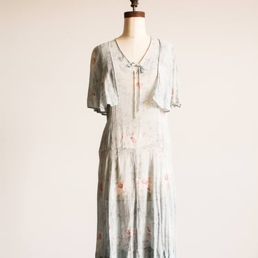 1920s Daisy Print Chiffon Capelet Dress 