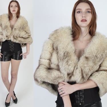 50s Massive Plush Arctic Fox Fur Stole, Vintage Natural Plush Wedding Cape 