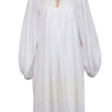 Warm - White &amp; Cream Peasant Style Midi Dress w/ Long Sleeves Sz 2