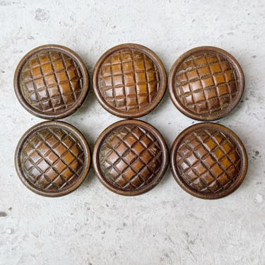 Set of 6 Antique Wood Drawer Knobs, Lot of Six Vintage Salvage Wooden Furniture or Cabinet Hardware 