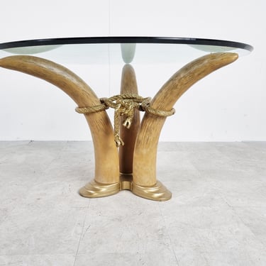 Vintage faux tusk center table or side table, 1970s - elephant tusk dining table - hollywood regency dining table 