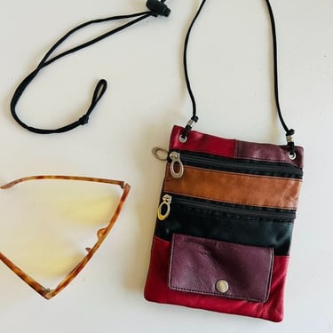 Vintage 90s Multi-Colored Soft Genuine Leather Patchwork Crossbody Bag 