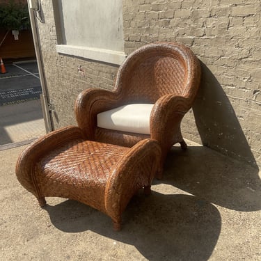 Art Deco Style Wicker Chair & Ottoman