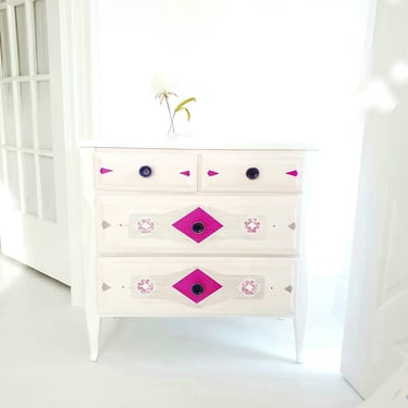 Marrakesh dresser, pink Moroccan chest, fushia and blush, boho dresser, nightstand,  painted dresser NJ nyc 