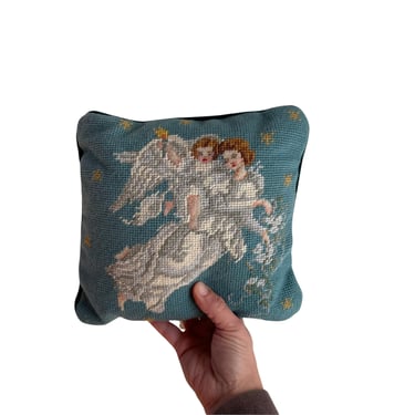 Small Vintage Christmas Angels Needlepoint Throw Pillow 
