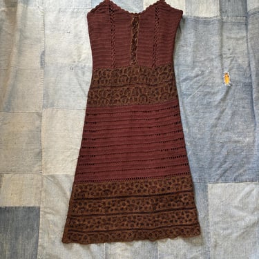 Vintage Y2k Sue Wong Brown Crochet Cocktail Party Dress Size Medium by TimeBa