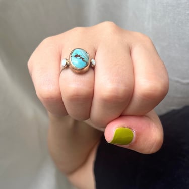 Turquoise and Opal Cocktail Ring in 14k Goldfill and Sterling Silver Handmade One of a Kind 