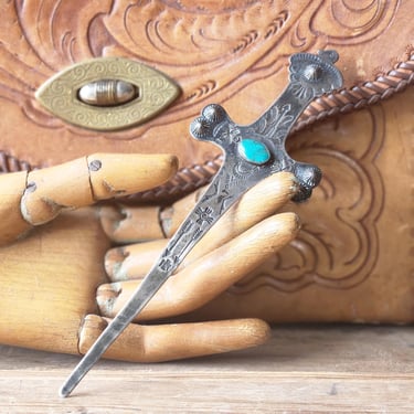 Vintage Navajo letter opener sterling silver and turquoise with thunderbird motif Fred Harvey style 