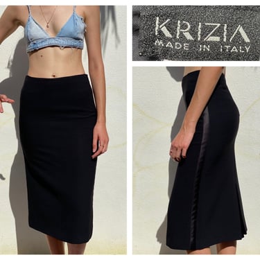 Krizia Pencil Skirt / Tuxedo Stripe Body Conscious Avant Garde Skirt / Workwear Sportswear / High Waist Midi Skirt / Secretary CEO 