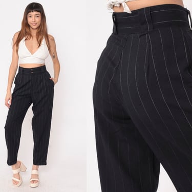 70s Pinstriped High Waisted Buckle Pants - Extra Small – Flying
