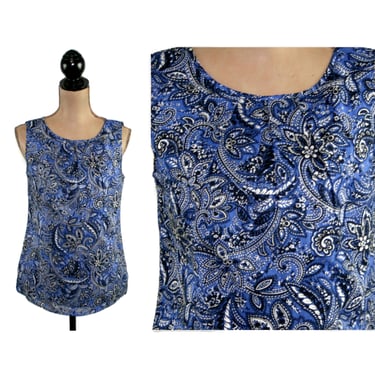 Small - Y2K Back Button Sleeveless Blouse - Blue Bandana Print Summer Top - 2000s Clothes Women Vintage from TALBOTS 