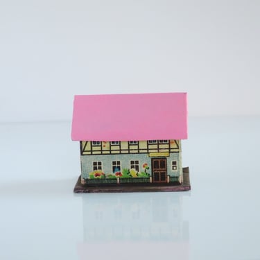 Vintage W Germany Putz House, Extra Mini Cardboard House with Lithograph Face 