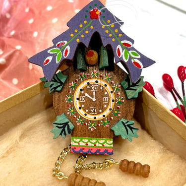 VINTAGE: Wood Cuckoo Clock Christmas Ornament - Little White Bird Ornament - SKU 00034524 