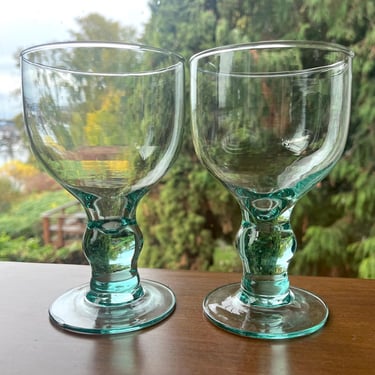 Pair Green Glass Goblets 