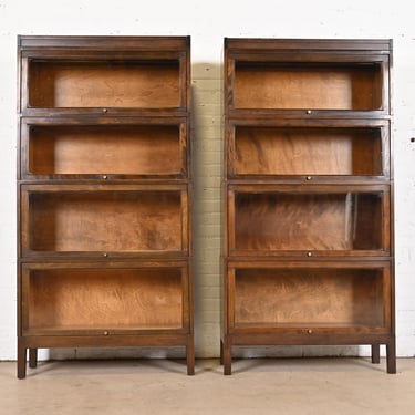 Antique Shaw Walker Arts &#038; Crafts Mahogany Four-Stack Barrister Bookcases, Pair