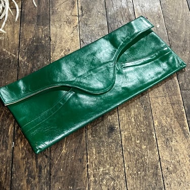 1940s Green Leather Clutch Purse Made in England for Bloomingdales 