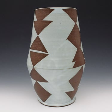 Vase - Light Blue and Brown Stacked Triangle Pattern 