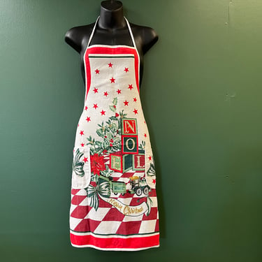 vintage Christmas apron Noel train pinafore skirt saver 