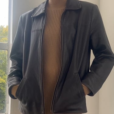 90s Cocoa Leather Zip Jacket