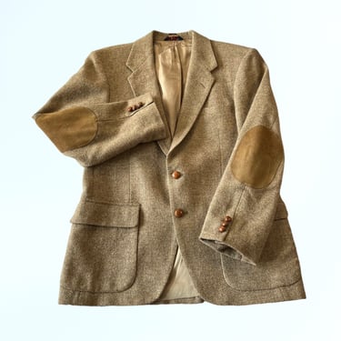 Stewart County Tweed Wool Sport Coat Elbow Patch Throat Latch