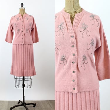 1950s 1958 documented KOLDIN beaded skirt and cardigan set medium | new winter 