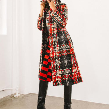 1960s Davidow Red And Black Chunky Tweed Coat