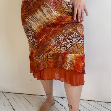 Vintage - Orange Patterned Bias Skirt (1X/2X)