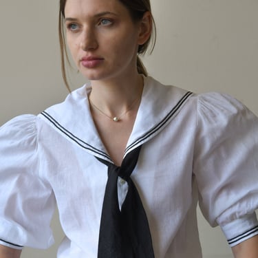 6921t / white linen sailor ascot collar blouse | Persephone