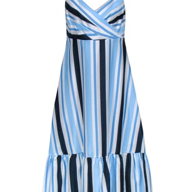 Draper James - White, Blue &amp; Navy Stripe Ruffle Shoulder Dress Sz 4