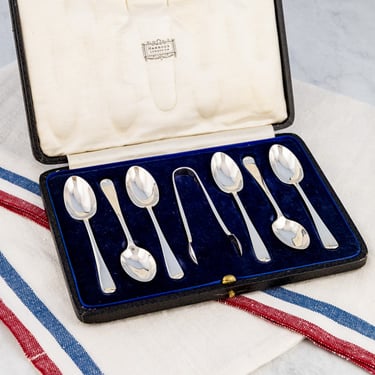 1927 Harrods Sterling Teaspoons &amp; Tongs