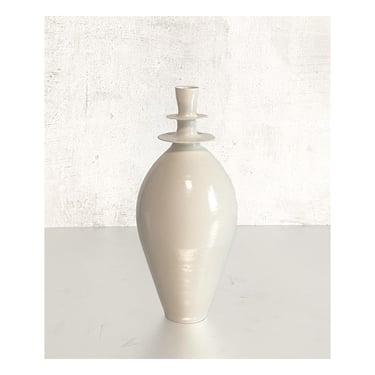 SHIPS NOW- 10.5" Flanged Stoneware Vase in Off-White Gloss Glaze by Sara Paloma Pottery 