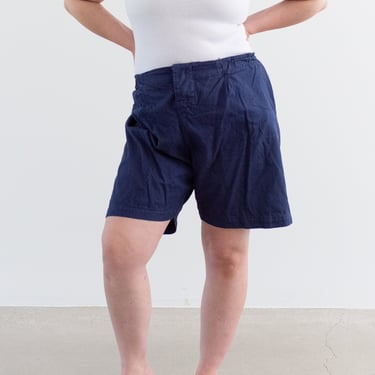Vintage 36-42 Waist Navy Blue Cotton Shorts | 50s Unisex British Gathered Pleat  style | S064 