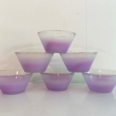Vintage Blendo Purple Glass Bowls Ombre Frosted Mid-Century Barware West Virginia Glass Bowl Serving Party Mad Men Set of 6 Retro 1960s 60s 