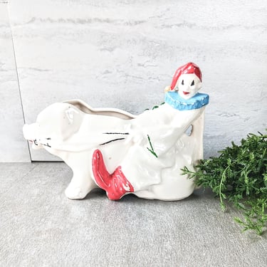 Vintage McCoy Circus Clown Riding Pig Planter/ Succulent Pot/ Ceramic 1950s Mid Century Kitsch Decor/USA/ Collectible 