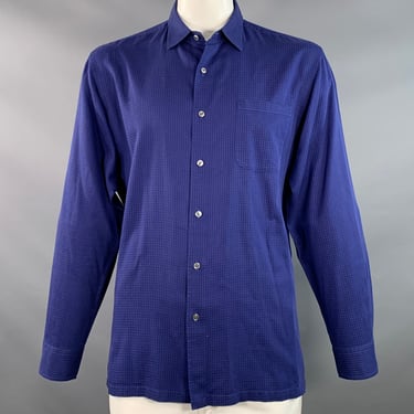 RALPH LAUREN Size XL Navy Blue Checkered Cotton One Pocket Long Sleeve Shirt