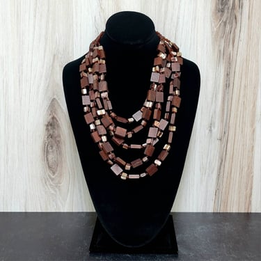 Draped Wood and Mother of Pearl Necklace 