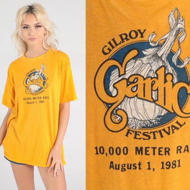 Gilroy Garlic Festival Shirt 1981 Shirt Vintage California T Shirt 80s Travel Graphic Single Stitch Tee 1980s Yellow Food Race Large xl 