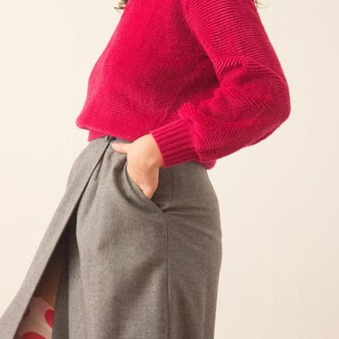 1980s Ralph Lauren Gray Flannel Tailored Wrap Skirt 