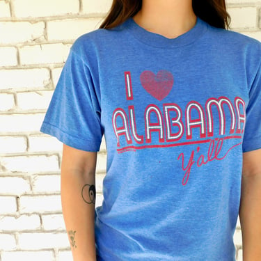 Alabama Shirt // vintage 80s cotton boho tee t-shirt t top blouse thin hippy tee y'all // S/M 